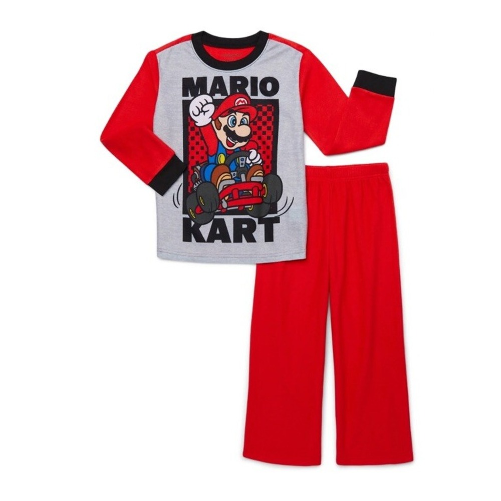 Mario Kart Pajama Set Boy's Size Medium (8)‎ Long Sleeve Top and Pants Red NEW